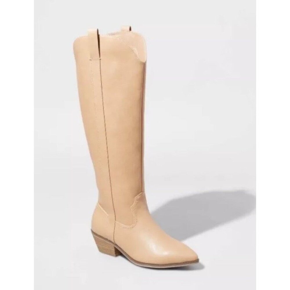Universal thread NWT women’s knee high western faux leather tan cowboy boots sz8